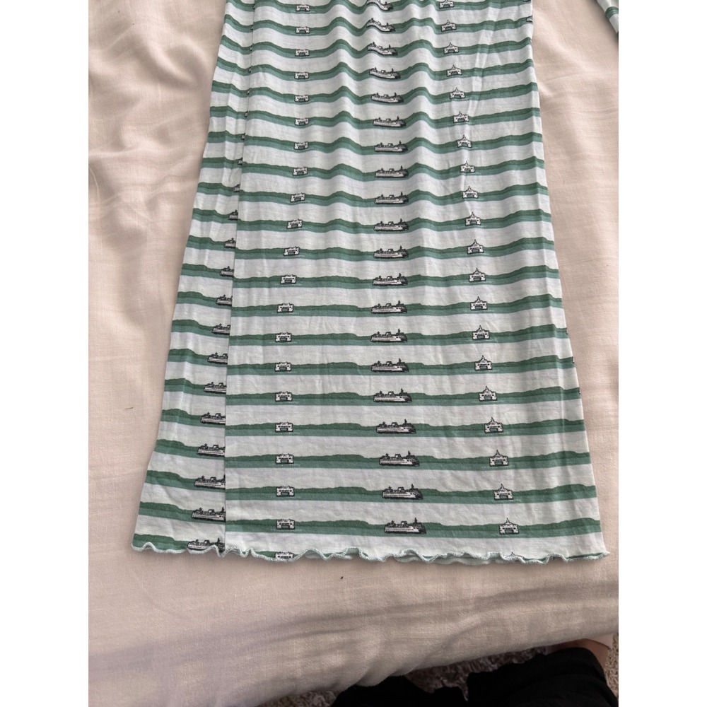 Kate Quinn Modal Wide Leg Lounge Pants L Seafoam Stripe Boat Print Pajama - Picture 3 of 5